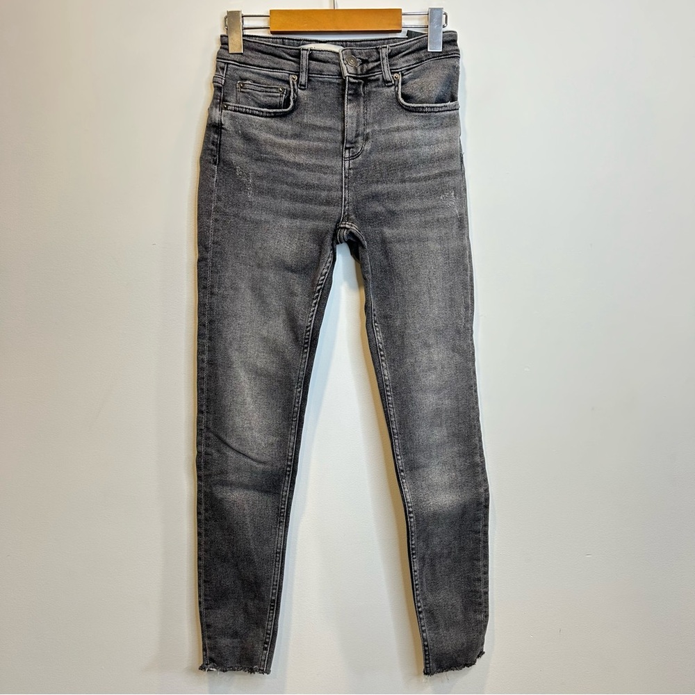 Zara Midrise Raw Hem Slim Jeans Washed Black - Picture 2 of 7